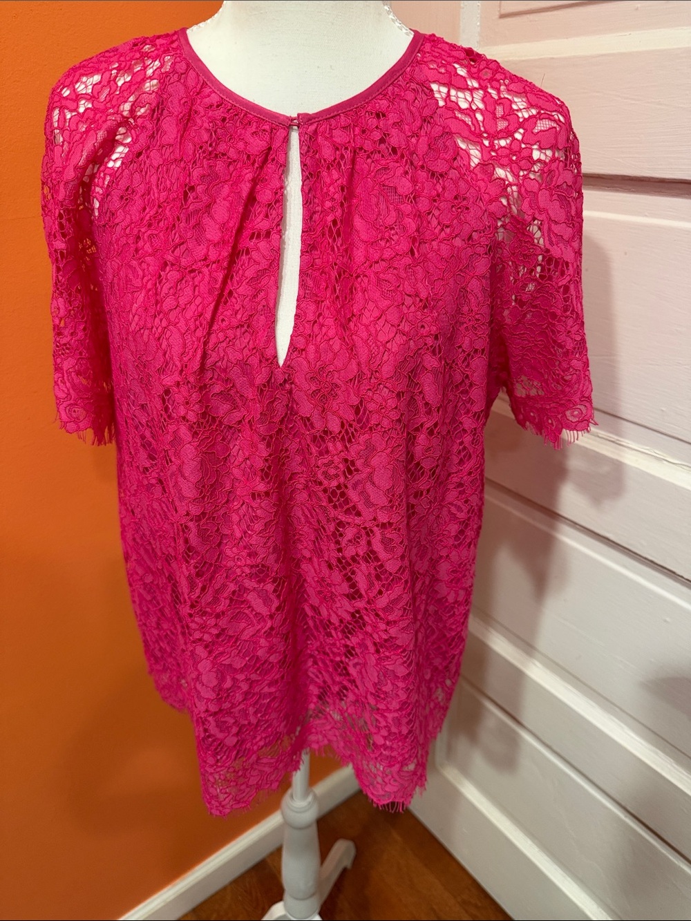 J. Crew Bright Fuchsia Lace Keyhole Blouse